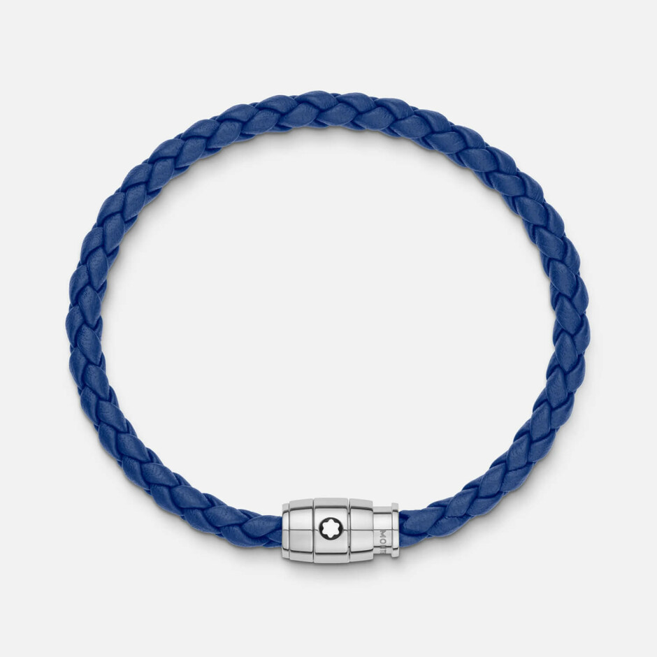 Bracelet Montblanc Meisterstück en acier et cuir bleu avec fermeture à 3 anneaux