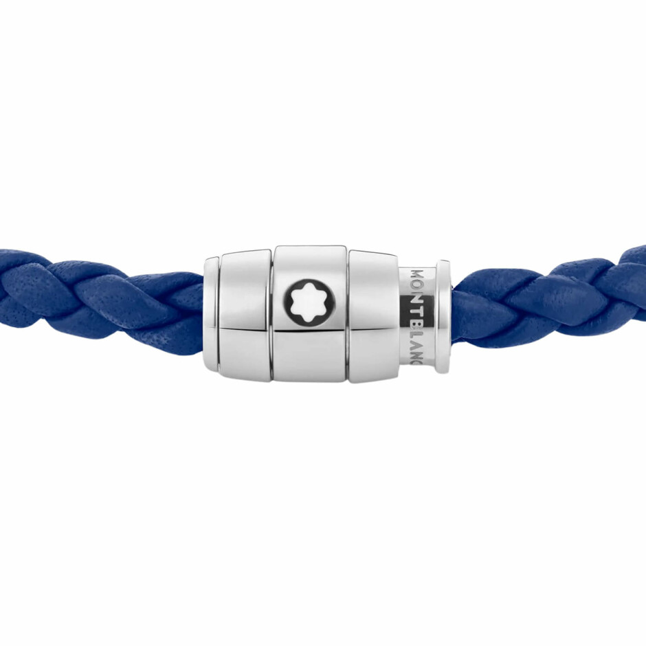 Bracelet Montblanc Meisterstück en acier et cuir bleu avec fermeture à 3 anneaux