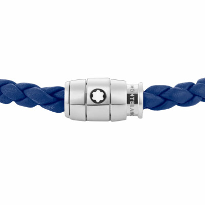 Montblanc Meisterstück steel and blue leather bracelet with 3-ring closure