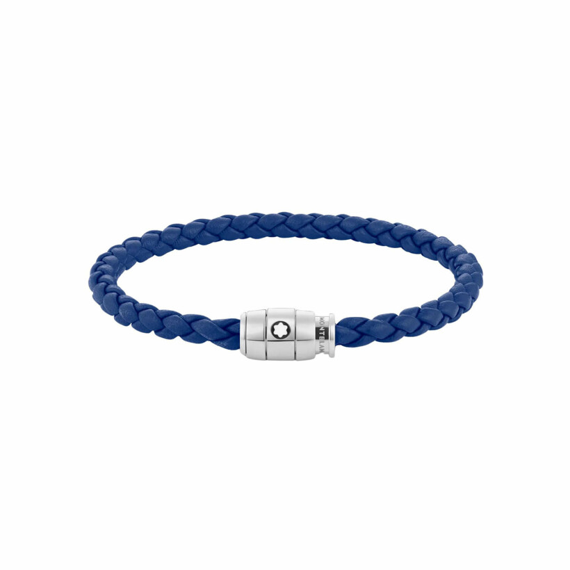 Bracelet Montblanc Meisterstück en acier et cuir bleu avec fermeture à 3 anneaux