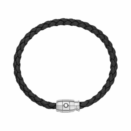 Bracelet Montblanc Meisterstück en acier et cuir bleu avec fermeture à 3 anneaux (M)