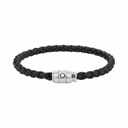 Bracelet Montblanc Meisterstück en acier et cuir bleu avec fermeture à 3 anneaux (M)