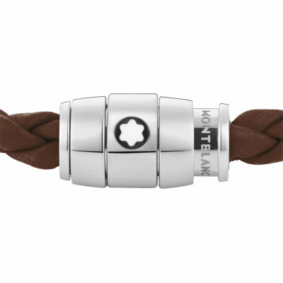 Bracelet Montblanc Meisterstück en acier et cuir marron fauve avec fermeture à 3 anneaux, taille 63