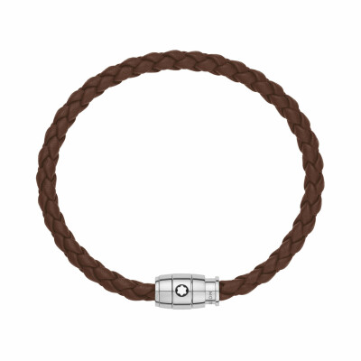 Bracelet Montblanc Meisterstück en acier et cuir marron fauve avec fermeture à 3 anneaux, taille 63