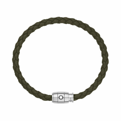 Bracelet Montblanc Meisterstück en acier et cuir kaki avec fermeture à 3 anneaux, taille 63