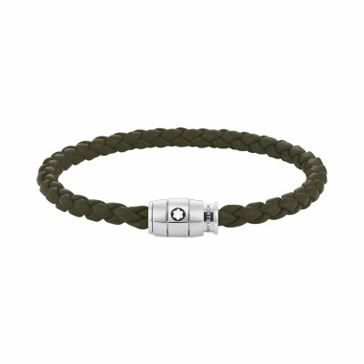 Bracelet Montblanc Meisterstück en acier et cuir kaki avec fermeture à 3 anneaux, taille 63