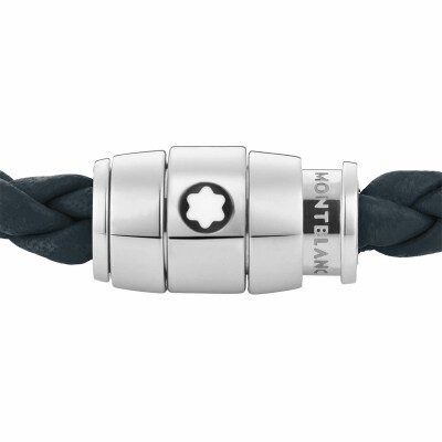 Bracelet Montblanc Meisterstück en acier et cuir bleu d'Avio avec fermeture à 3 anneaux, taille 63