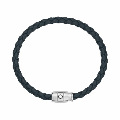 Bracelet Montblanc Meisterstück en acier et cuir bleu d'Avio avec fermeture à 3 anneaux, taille 63