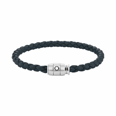 Bracelet Montblanc Meisterstück en acier et cuir bleu d'Avio avec fermeture à 3 anneaux, taille 63
