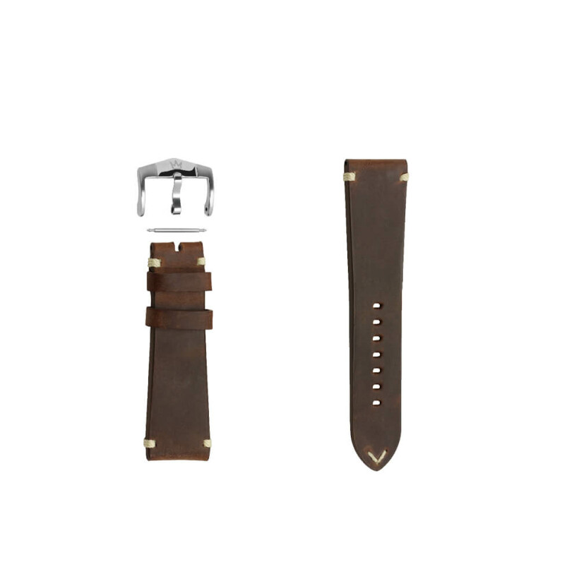 Bracelet de montre  ZRC en cuir de vachette marron vintage (taille S)