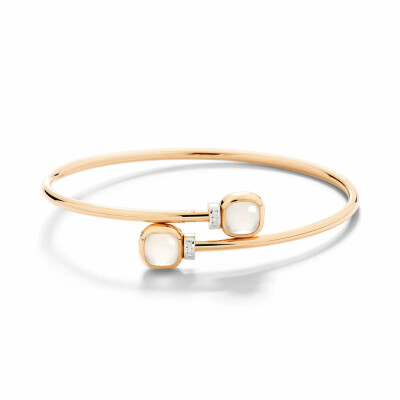 Bracelet Pomellato Nudo Jonc Mini en or rose et blanc, quartz laiteux et diamants