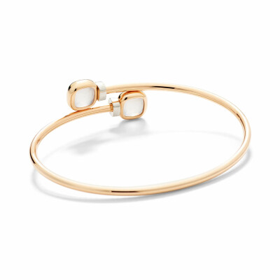 Bracelet Pomellato Nudo Jonc Mini en or rose et blanc, quartz laiteux et diamants