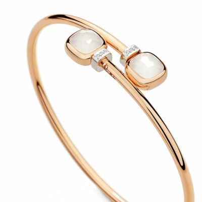 Bracelet Pomellato Nudo Jonc Mini en or rose et blanc, quartz laiteux et diamants