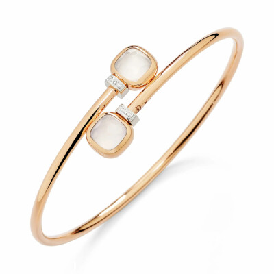 Bracelet Pomellato Nudo Jonc Mini en or rose et blanc, quartz laiteux et diamants