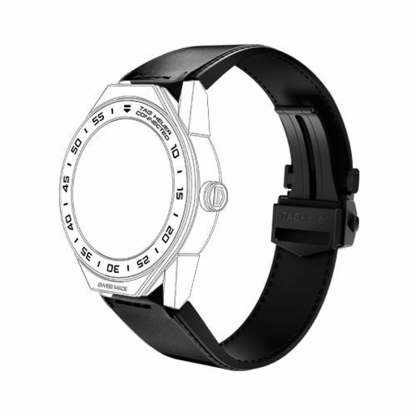 Bracelet for TAG Heuer Connected Modular 45 black calf leather