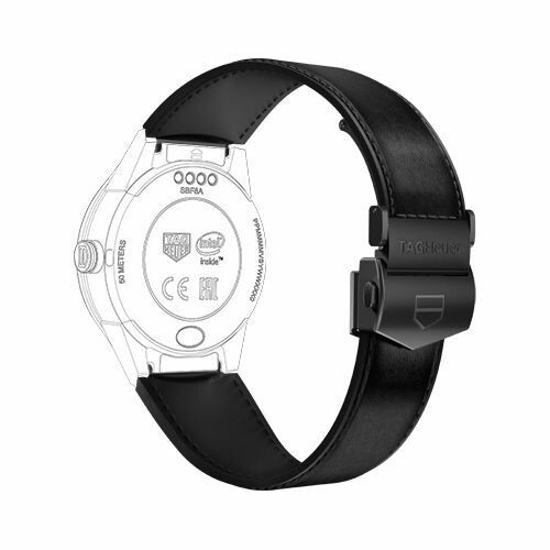 Bracelet for TAG Heuer Connected Modular 45 black calf leather