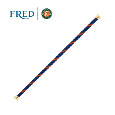 Câble FRED interchangeable Grand Modèle en corderie terracotta et bleu, embouts acier plaqué or jaune #FREDxRolandGarros