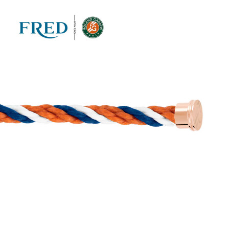 Câble FRED Roland Garros interchangeable Grand Modèle en corderie bleu blanc terracotta, embouts acier plaqué or rose