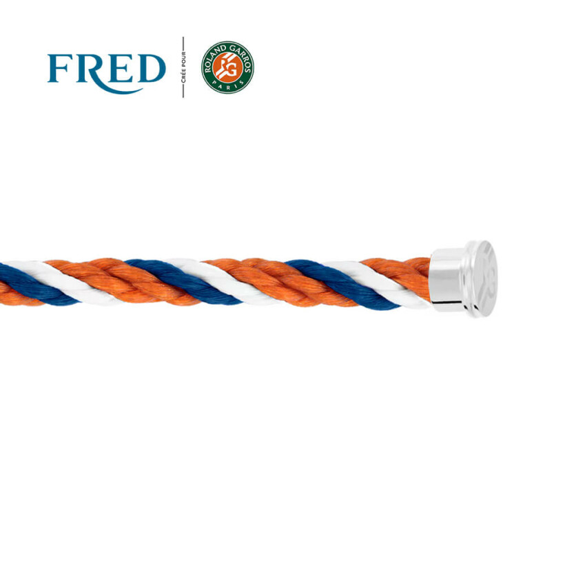 Câble FRED Roland Garros interchangeable Grand Modèle en corderie bleu blanc terracotta, embouts acier