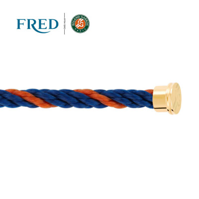 Câble FRED interchangeable Grand Modèle en corderie terracotta et bleu, embouts acier plaqué or jaune #FREDxRolandGarros