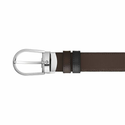 Ceinture Montblanc réversible à boucle fer à cheval de 30mm en cuir noir/marron