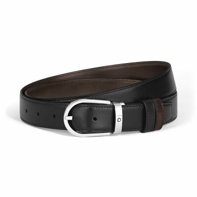 Ceinture Montblanc réversible à boucle fer à cheval de 30mm en cuir noir/marron
