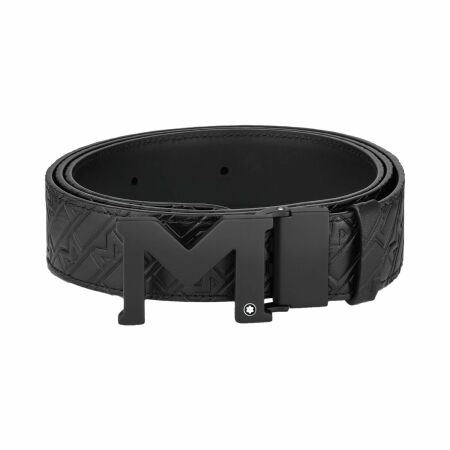 Montblanc M buckle embossed black/plain black 35mm reversible leather belt