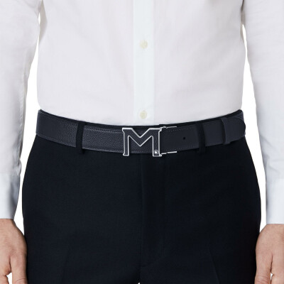 Montblanc M buckle blue/black 35mm reversible leather belt