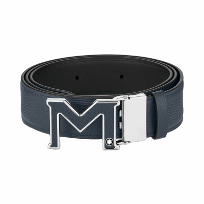 Montblanc M buckle blue/black 35mm reversible leather belt