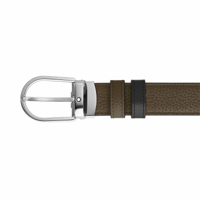 Ceinture Montblanc réversible à boucle fer à cheval de 30mm en cuir noir/kaki