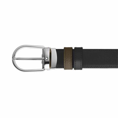 Ceinture Montblanc réversible à boucle fer à cheval de 30mm en cuir noir/kaki