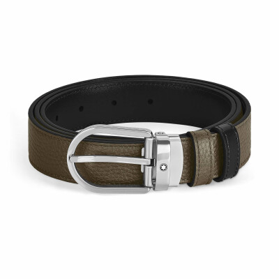 Ceinture Montblanc réversible à boucle fer à cheval de 30mm en cuir noir/kaki