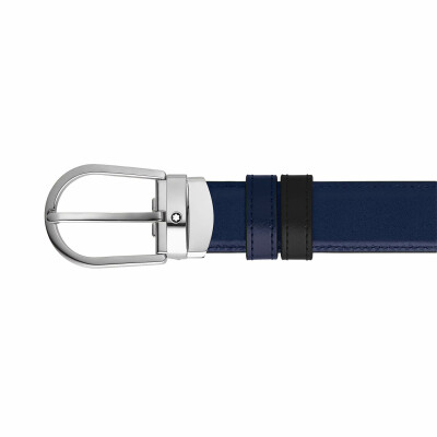 Ceinture Montblanc réversible à boucle fer à cheval de 30mm en cuir noir/bleu encre