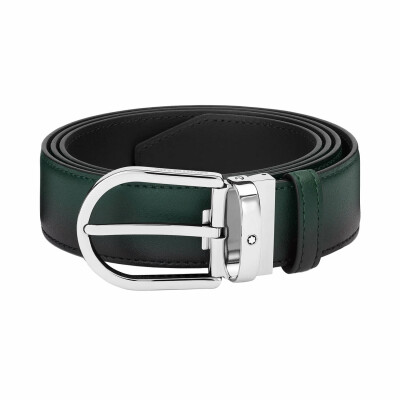 Ceinture Montblanc à boucle fer à cheval de 35mm en cuir Sfumato vert angalis