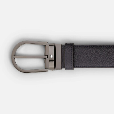 Ceinture Montblanc réversible à boucle fer à cheval de 35mm en cuir bleu nuit/noir