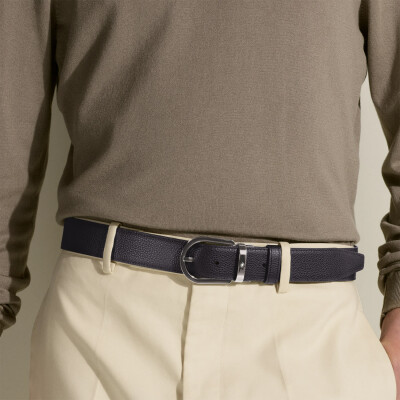 Ceinture Montblanc réversible à boucle fer à cheval de 35mm en cuir bleu nuit/noir