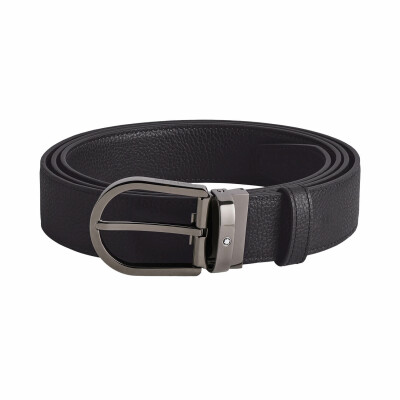 Ceinture Montblanc réversible à boucle fer à cheval de 35mm en cuir bleu nuit/noir