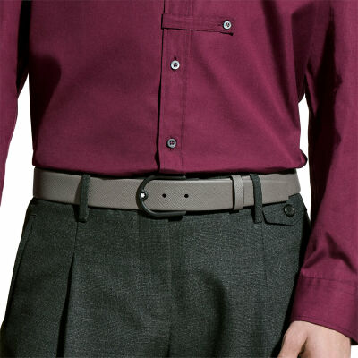 Ceinture Montblanc à boucle fer à cheval de 35mm en cuir gris moyen