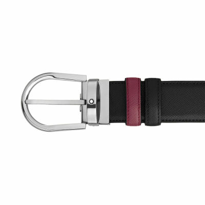 Ceinture Montblanc réversible à boucle fer à cheval de 35mm en cuir noir/cassis