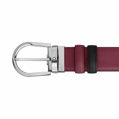 Ceinture Montblanc réversible à boucle fer à cheval de 35mm en cuir noir/cassis