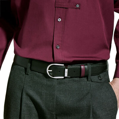 Ceinture Montblanc réversible à boucle fer à cheval de 35mm en cuir noir/cassis