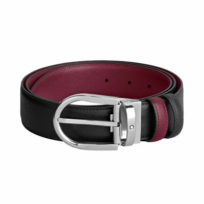 Ceinture Montblanc réversible à boucle fer à cheval de 35mm en cuir noir/cassis