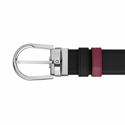 Ceinture Montblanc réversible à boucle fer à cheval de 35mm en cuir noir/cassis