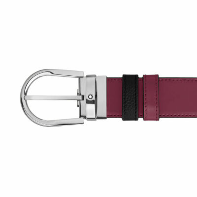 Ceinture Montblanc réversible à boucle fer à cheval de 35mm en cuir noir/cassis