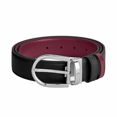 Ceinture Montblanc réversible à boucle fer à cheval de 35mm en cuir noir/cassis