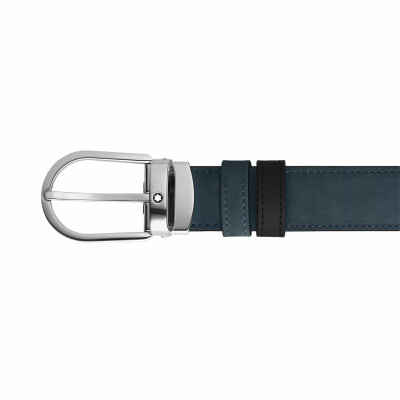 Ceinture Montblanc réversible à boucle fer à cheval de 30mm en cuir noir/bleu velours