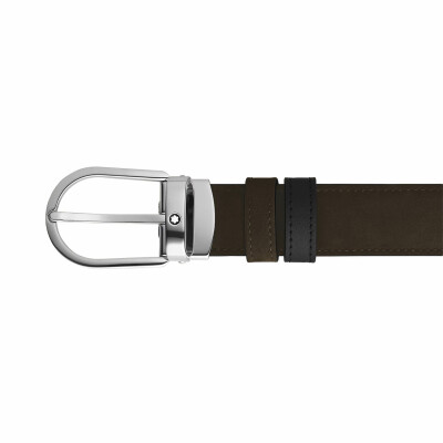 Ceinture Montblanc réversible à boucle fer à cheval de 35mm en cuir suédé noir/bleu