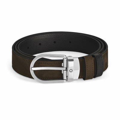 Ceinture Montblanc réversible à boucle fer à cheval de 35mm en cuir suédé noir/bleu