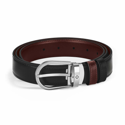 Ceinture Montblanc réversible à boucle fer à cheval de 30mm en cuir noir/bordeaux