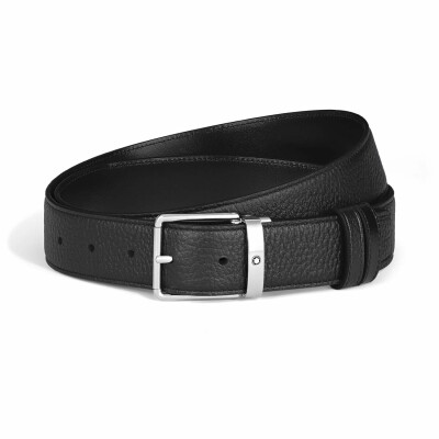 Ceinture Montblanc Everyday réversible à boucle rectangulaire, 35mm en cuir grainé noir/Meisterstück noir